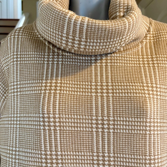 NWT J Crew Tan Houndstooth Plaid Soft Fleece Lined Cowl Tunic Sweater XL New $89 - Picture 3 of 5